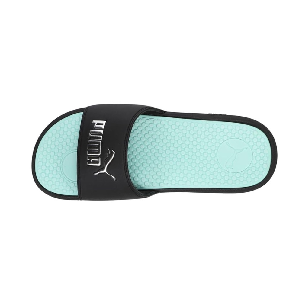 PUMA • Cool Cat Slide Sandals • Size 7 Womens • Black/Fair Aqua/Silver
